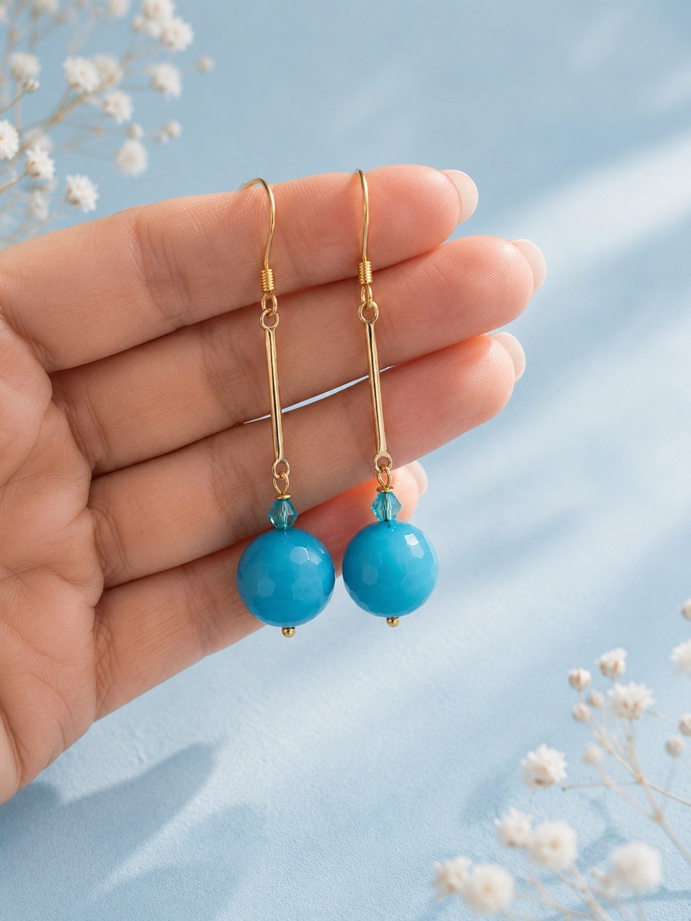 Gold-Tone Drop Earrings with Turquoise Beads - Women Jewelry